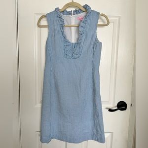 LILLY PULITZER BLUE STRIPE RUFFLE MINI DRESS (SIZE 0)